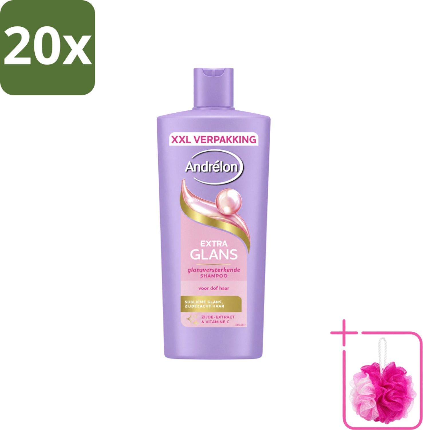 20 x Andrélon – Shampoo – Extra Glans – 685 ml - Bulkverpakking - Glans haar - Douchemop - Zijde extract