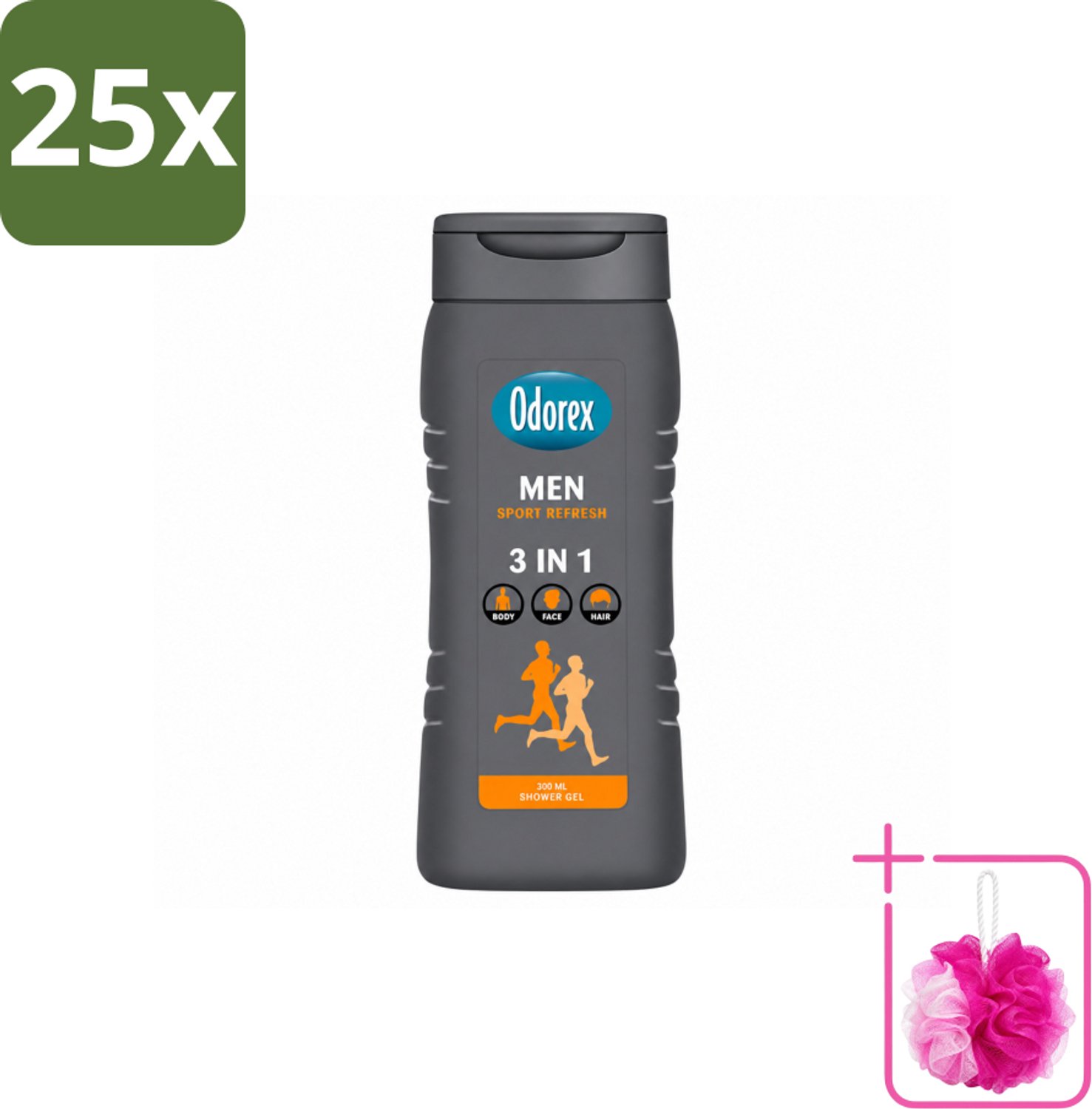 25 x Odorex – Douchegel – For Men Sport Refresh – 300 ml - Bulkverpakking - Douchegel voor mannen - Douchemop - Sportieve douchegel