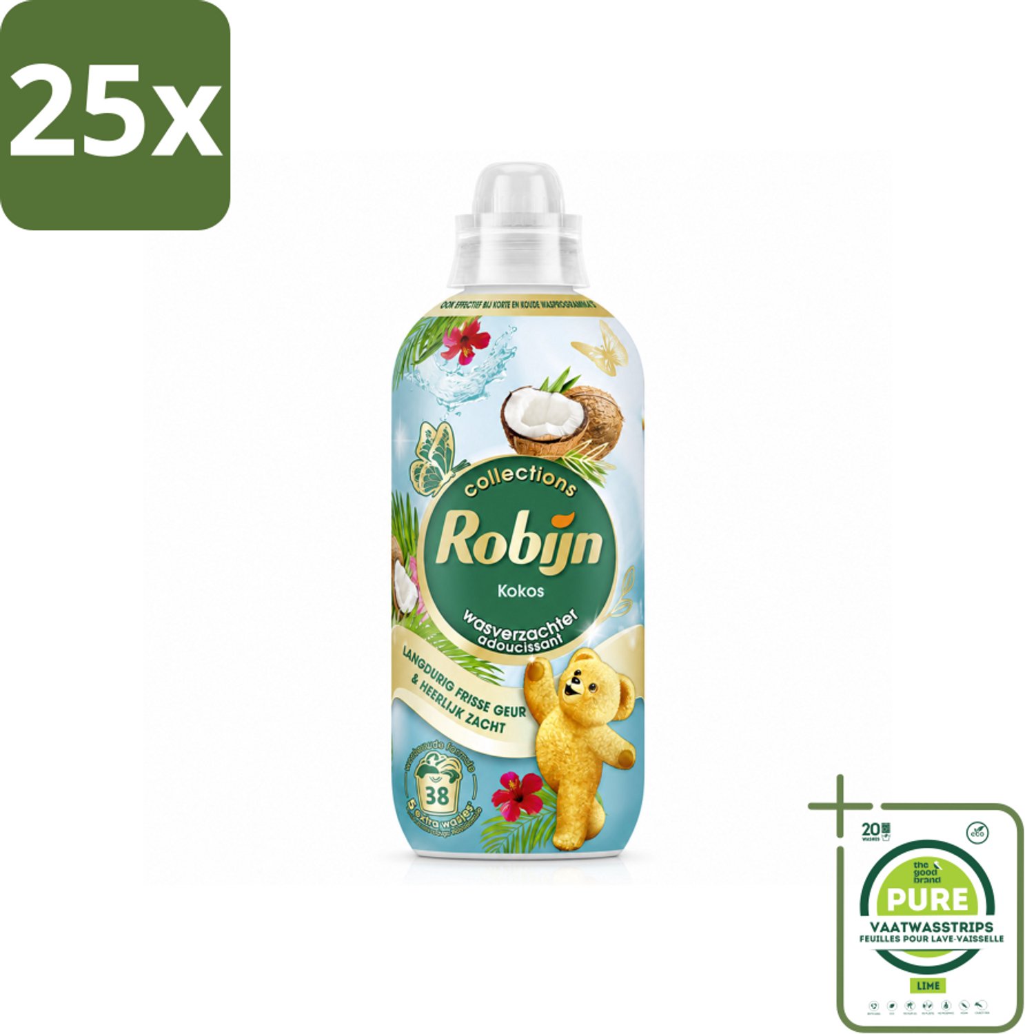 25 x Robijn – Wasverzachter – Kokos Sensation – 765 ml - Grootverpakking - Vaatwasstrips - Wasverzachter Kokos - Wasverzachter Tropisch - Wasverzachter Fris - Wasverzachter Voor Textiel - Wasverzachter Voor Beddengoed