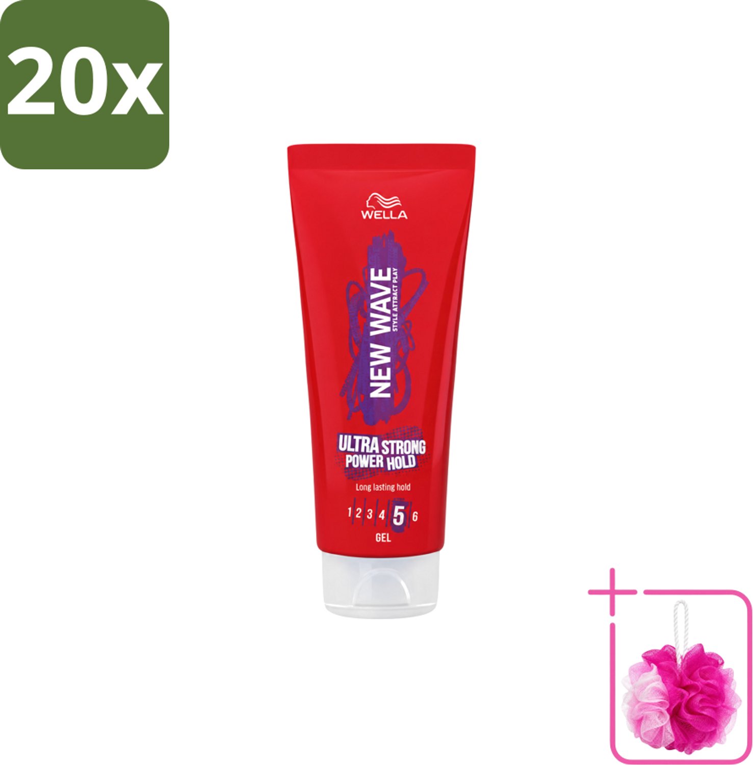 20 x Wella – New Wave Ultra Strong Power Hold – Haargel – 200 ml - Bulkverpakking - Haarkleur - Douchemop - Haartypen