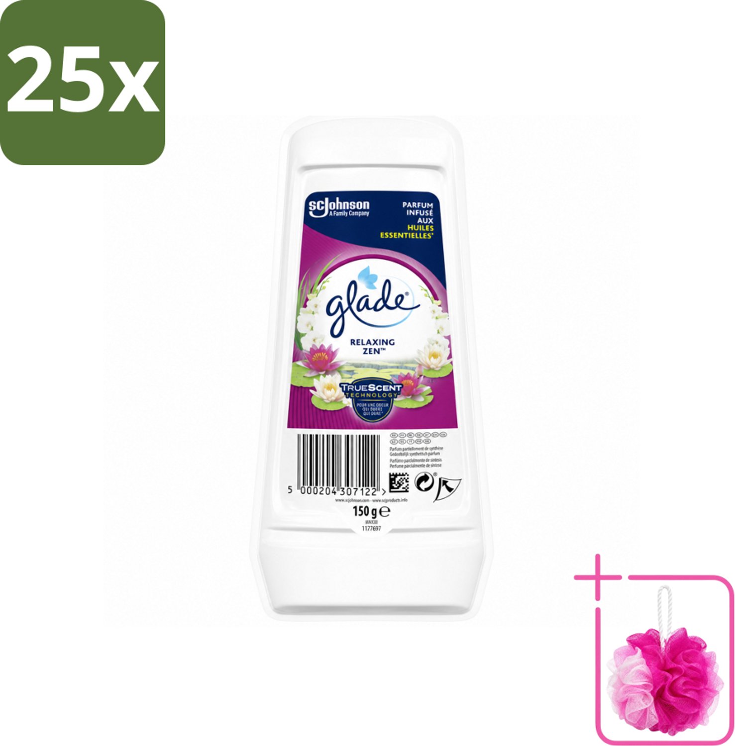 25 x Glade – Luchtverfrisser Gel – Relaxing Zen – 150 g - Bulkverpakking - Luchtverfrisser - Douchemop - Ontspannende geur