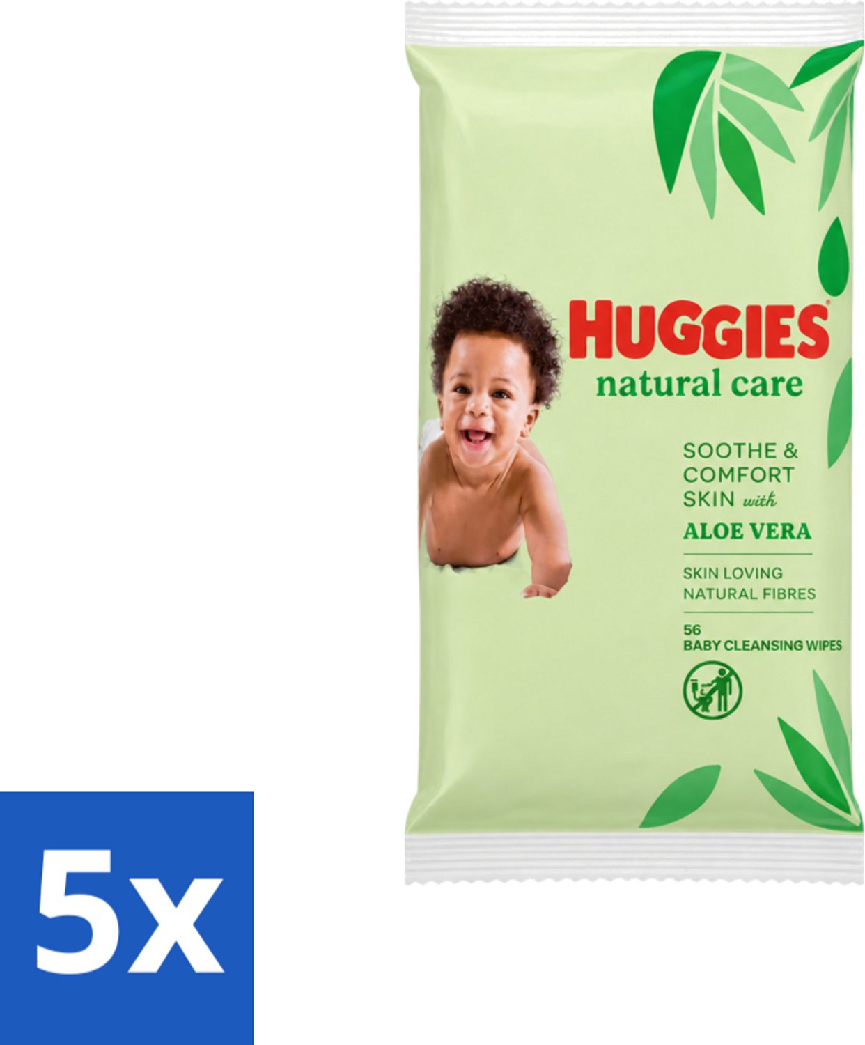 5 x Huggies - Billendoekjes - Huidvriendelijk - Met Aloë Vera - 56 Babydoekjes - Voordeelverpakking - 5 stuks