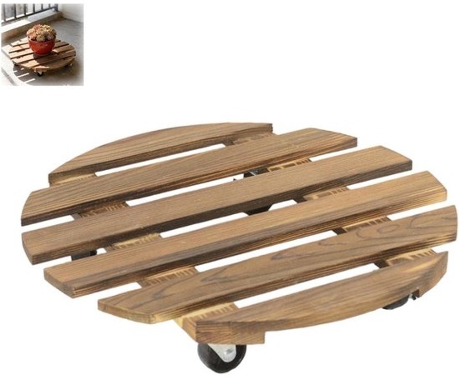 Plantenroller van hout - Plantenkar met wielen - Planten verplaatsen - Vergrendelbare wielen - 40x40cm - Houtkleur