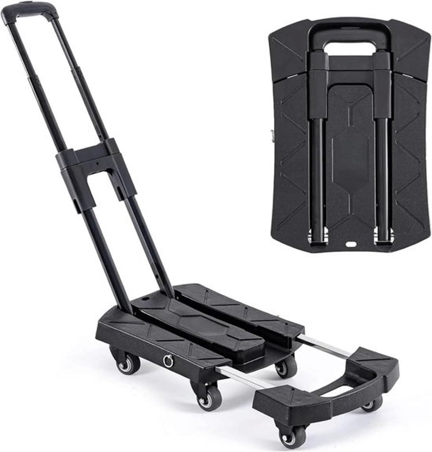 Platformwagen - Platte steekwagen - Voor goederen verplaatsen - Opvouwbaar en stil - 50 kg draagvermogen - Zwart