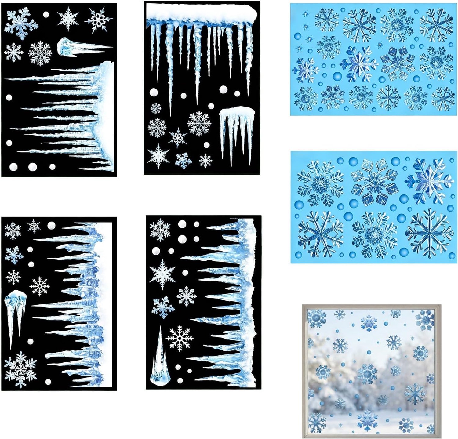Raamstickers met ijspegels en sneeuwvlokken, 6 vellen