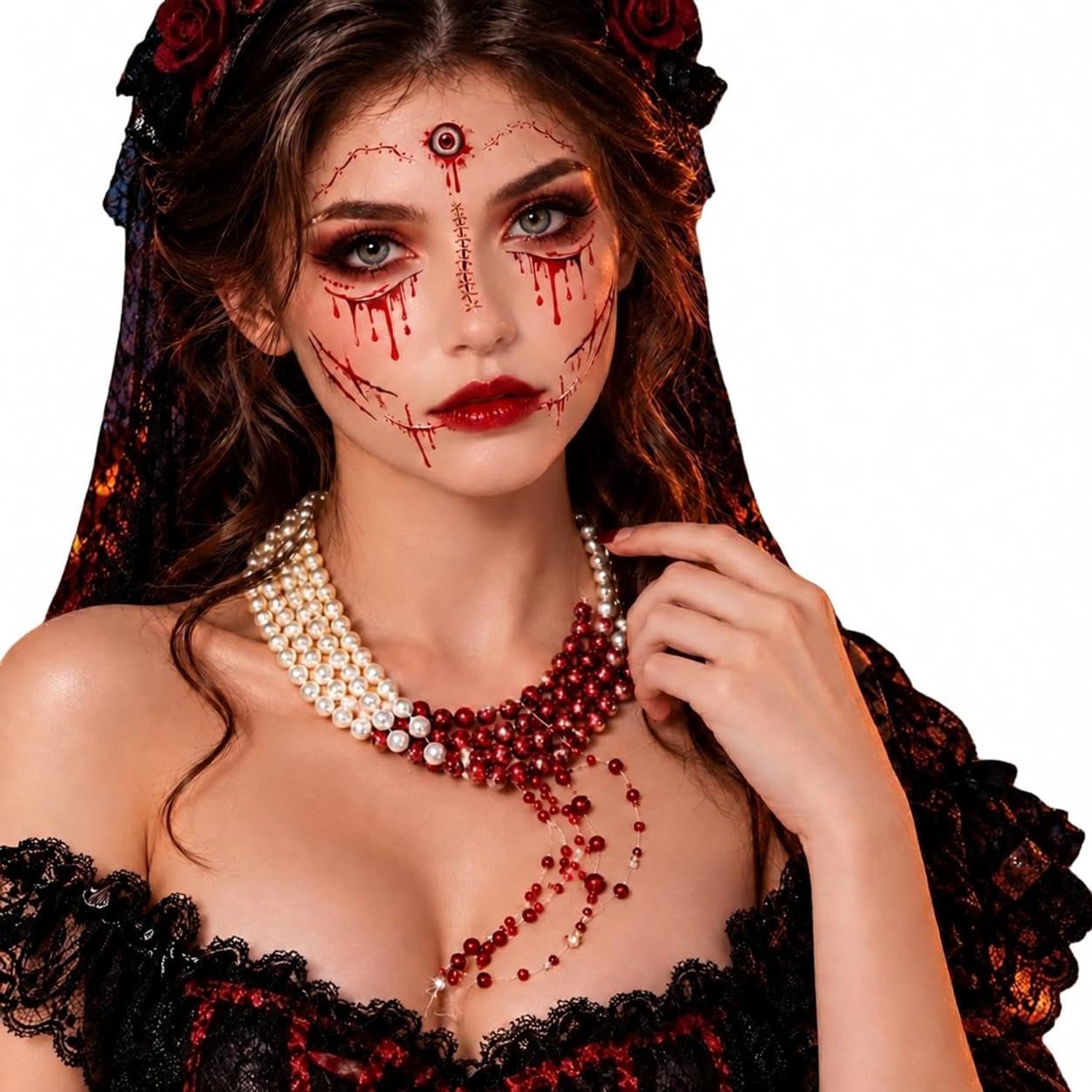 3-delig vampierkostuum dames, Halloweenkostuum en -sieraden