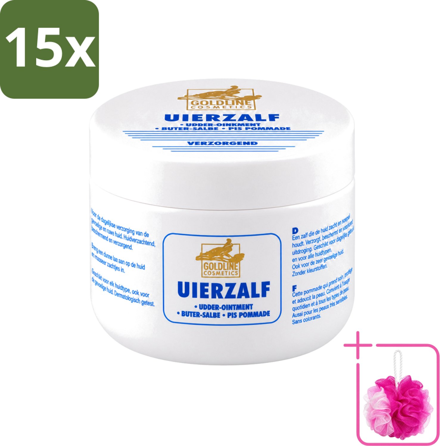 15 x Goldline - Uierzalf - Bodycrème - Beschermend - 250 ml - Bulkverpakking - Uierzalf - Douchemop - Huidbescherming