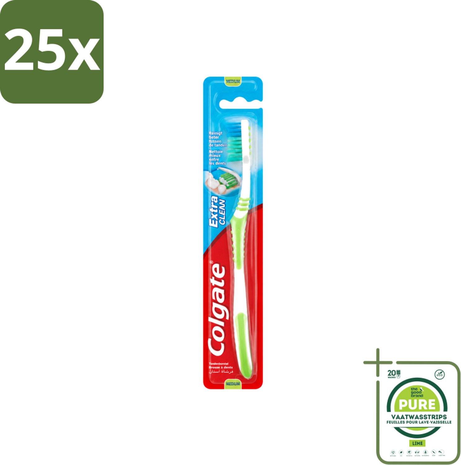 25 x Colgate - Tandenborstel - Extra Clean Medium - 1 Tandenborstel - Grootverpakking - Vaatwasstrips - Tandenborstel - Tandenpoetsen - Tandenborstel Medium - Tandenborstel Extra Clean - Tandenborstel Gebogen Kop