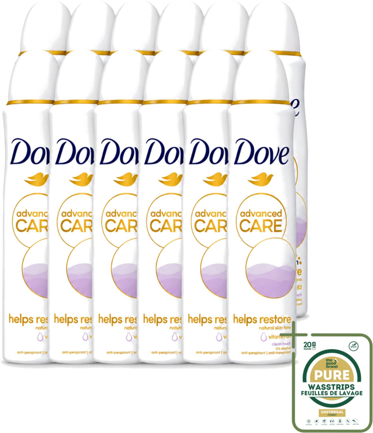 12 x Dove - Deodorant - Spray Clean Touch - Zachte geur en verzorging - 150 ml - Wasstrips - Dove Clean Touch - Deodorant Spray - Anti-transpirant - Zweet En Geur - Fris