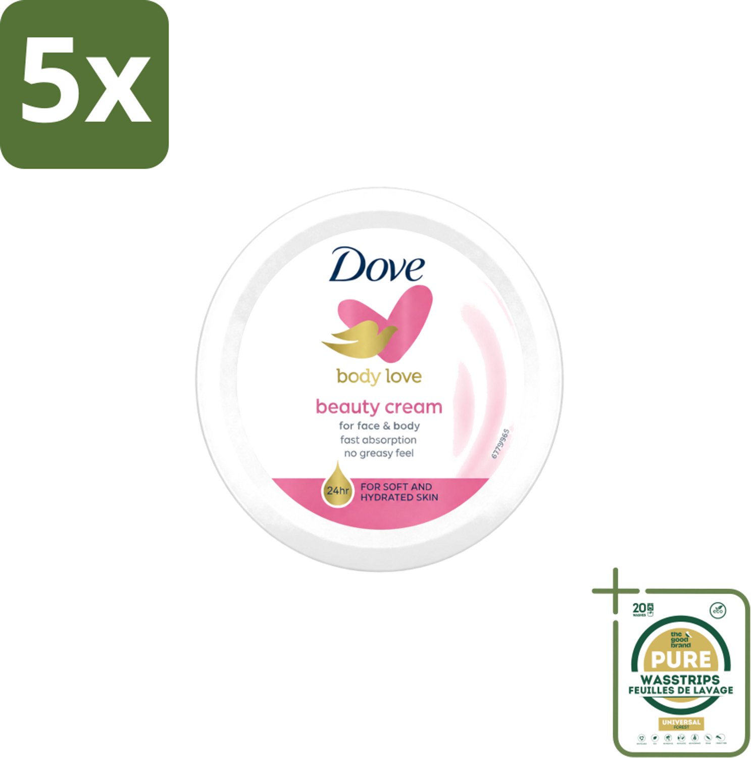 5 x Dove – Bodycrème – Beauty Cream – 75 ml - Wasstrips - Bodycrème - Hydratatie - Huid Verzorging - Gezicht Verzorging - Handen Verzorging