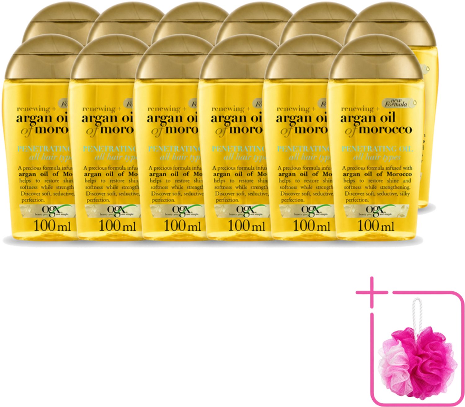12 x OGX - Argan Oil of Morocco - Haarolie - Penetrating Oil - Intensief Herstel - 100 ml - Bulkverpakking - Haarolie - Douchemop - Arganolie