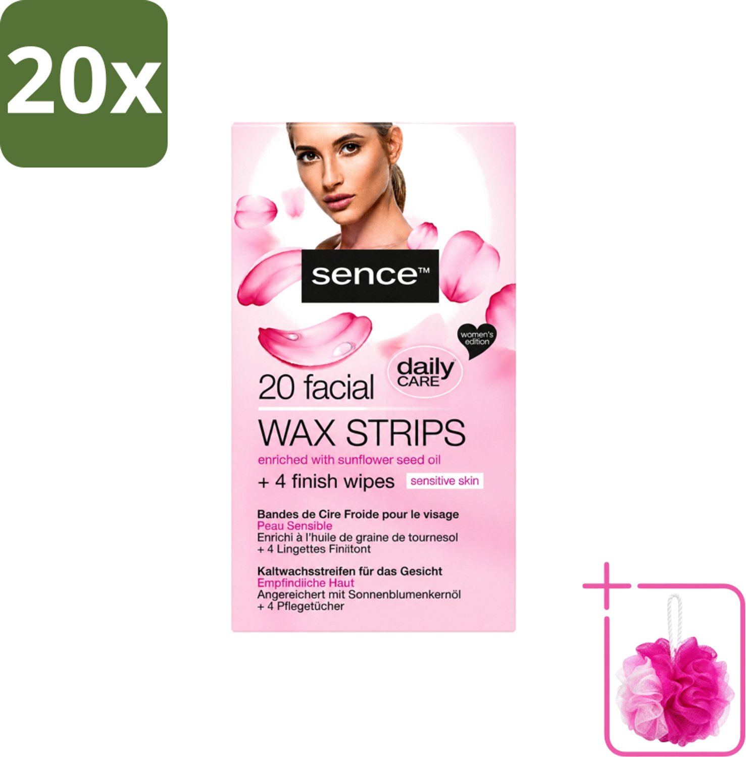 20 x Sence - Waxstrips - Gezicht - 20 Waxstrips - Bulkverpakking - Gezichts-waxstrips - Douchemop - Gezichts-waxen