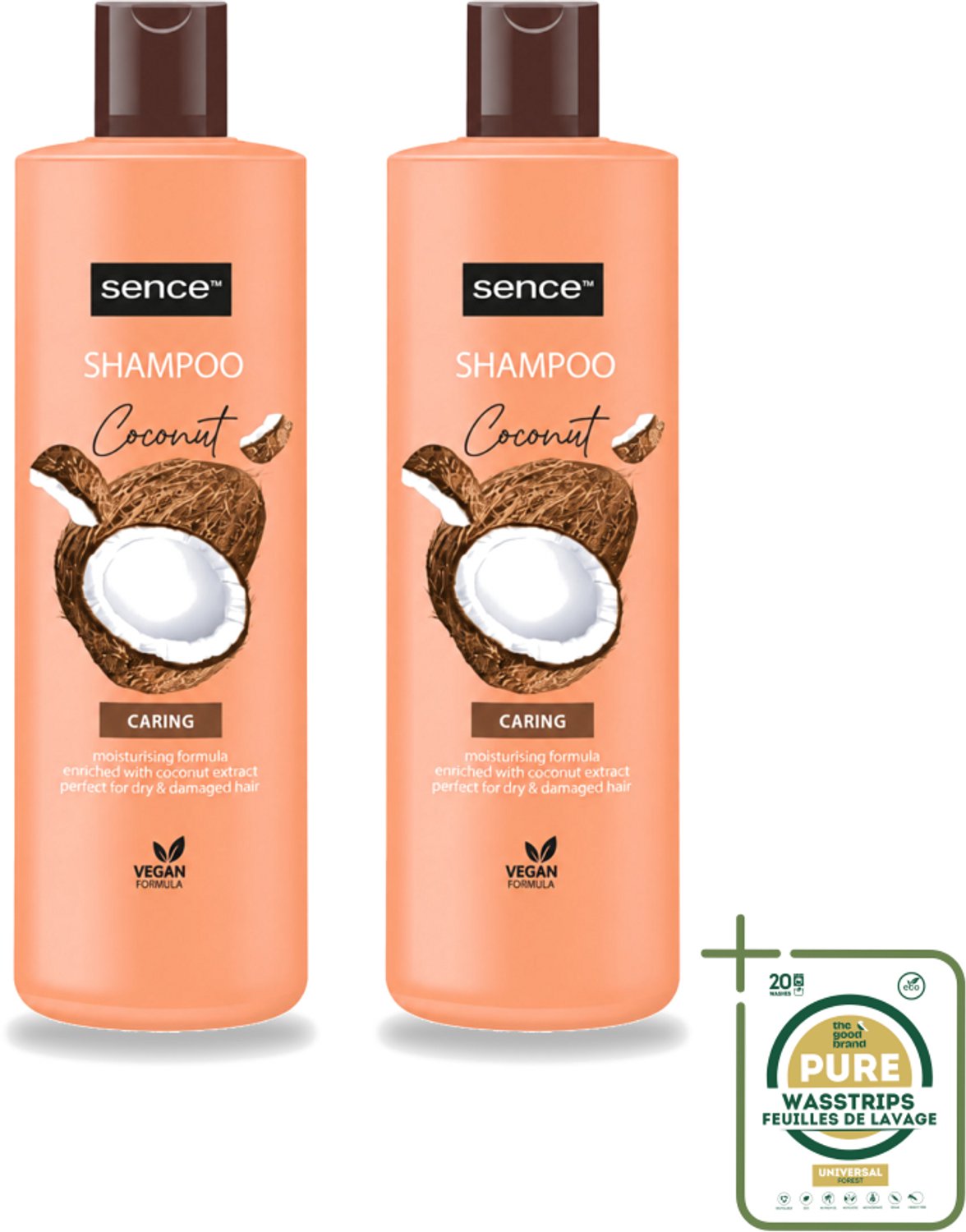 2 x Sence - Coconut - Shampoo - Verzorgend - 400 ml - Voordeelverpakking - Wasstrips - Kokos Shampoo - Droog Haar Shampoo - Beschadigd Haar Shampoo - Glanzend Haar - Gezond Haar
