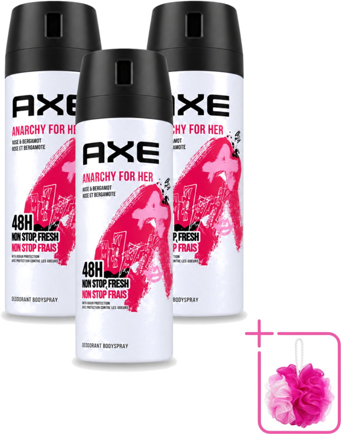 3 x Axe - Deodorant Bodyspray - 48hrs Non Stop Fresh - Anarchy For Her - Rose & Bergamot - 150 ml - Bulkverpakking - Deodorant - Douchemop - Geur