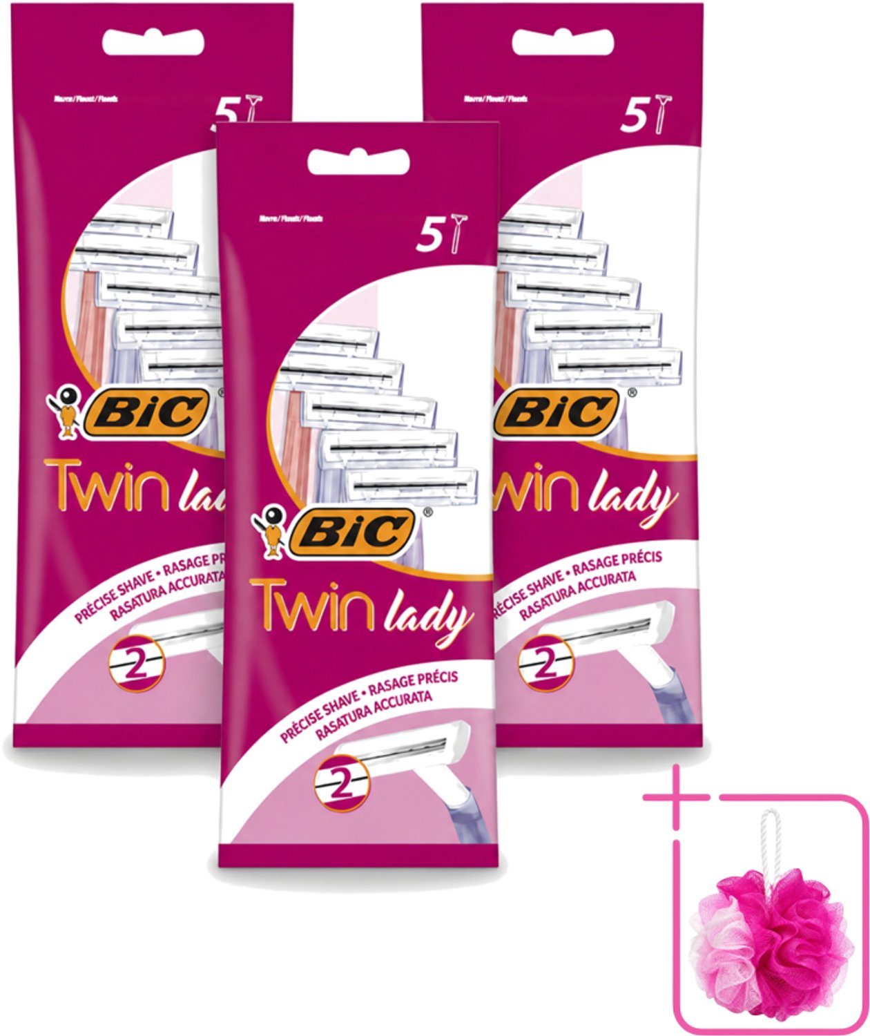 3 x Bic - Twin Lady - Scheermesjes - Dubbel Mesje - Wegwerpmesjes - 5 Scheermesjes - Bulkverpakking - Scheermesje vrouw - Douchemop - Wegwerpscheermesje