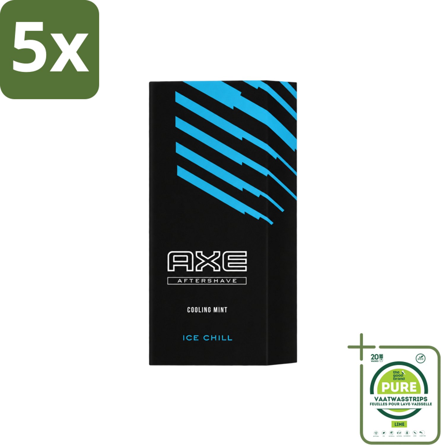 5 x Axe – Aftershave – Ice Chill – Cooling Mint – 100 ml - Grootverpakking - Vaatwasstrips - Aftershave - Verkoeling - Huidverzorging - Scheren - Frisheid