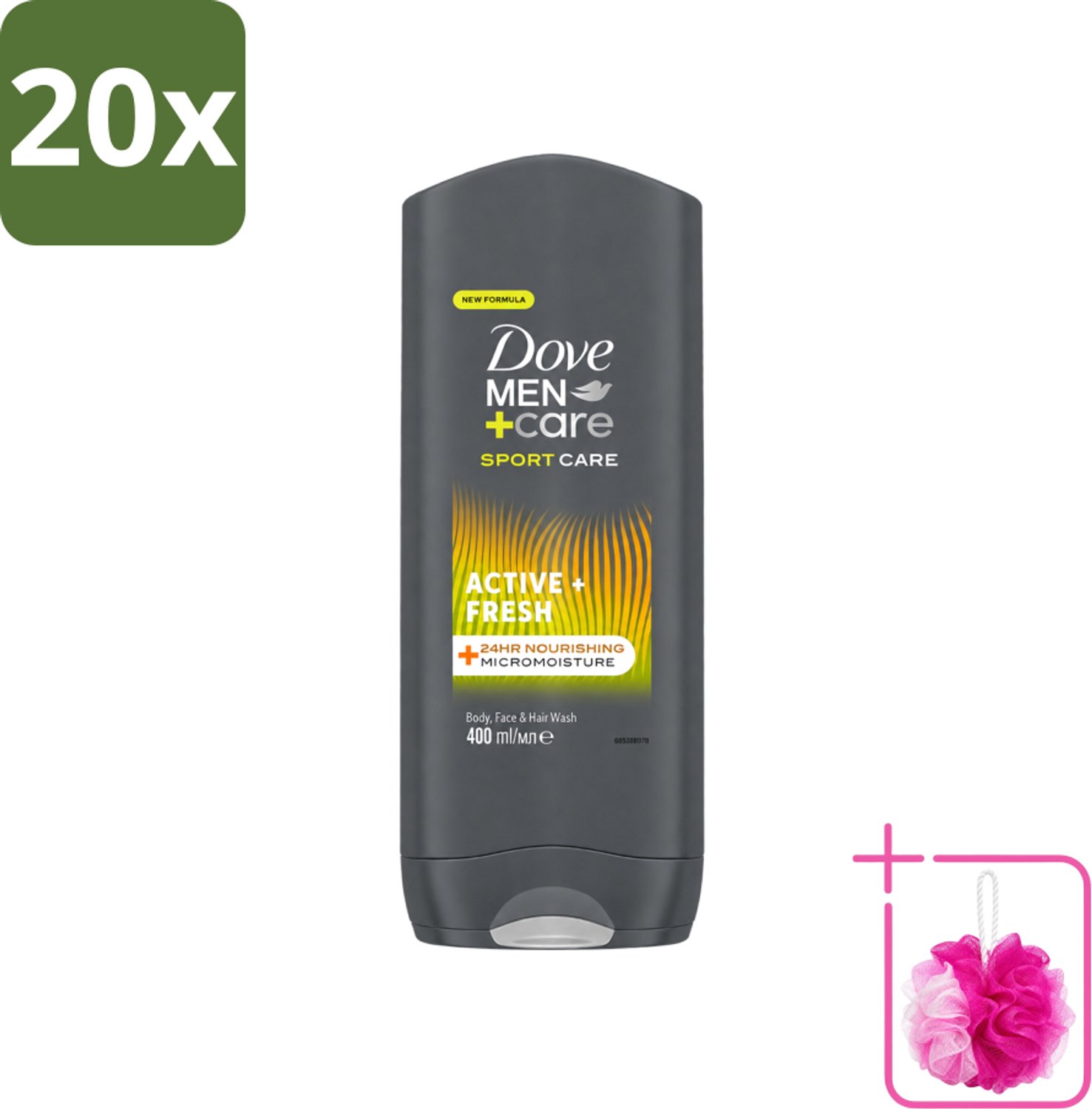 20 x Dove - Douchegel - Men+ Care Active Fresh - Verfrissend en langdurige bescherming - 400 ml - Bulkverpakking - Douchegel - Douchemop - Frisse geur