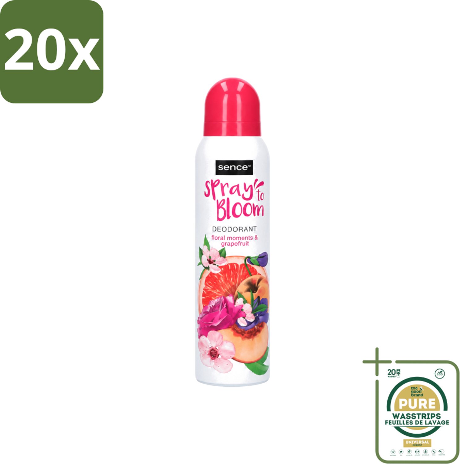 20 x Sence - Floral & Grapefruit - Deodorant - Fris & Fruitig - 150 ml - Wasstrips - Frisheid - Fruitige Geur - Bloemige Geur - Grapefruit - Deodorant