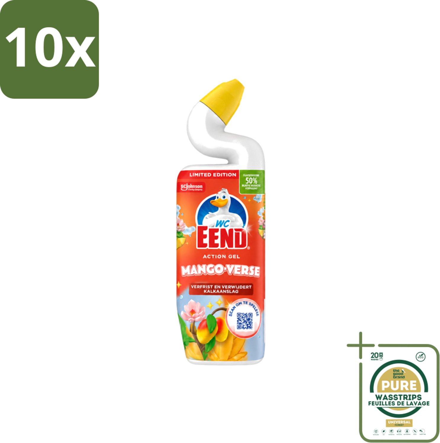 10 x WC Eend – Toiletgel – Action Gel Mango Fresh – 750 ml - Wasstrips - Toiletreiniger - Toiletgel - Kalkaanslag Verwijderen - Hygiëne - Toilet Reinigen