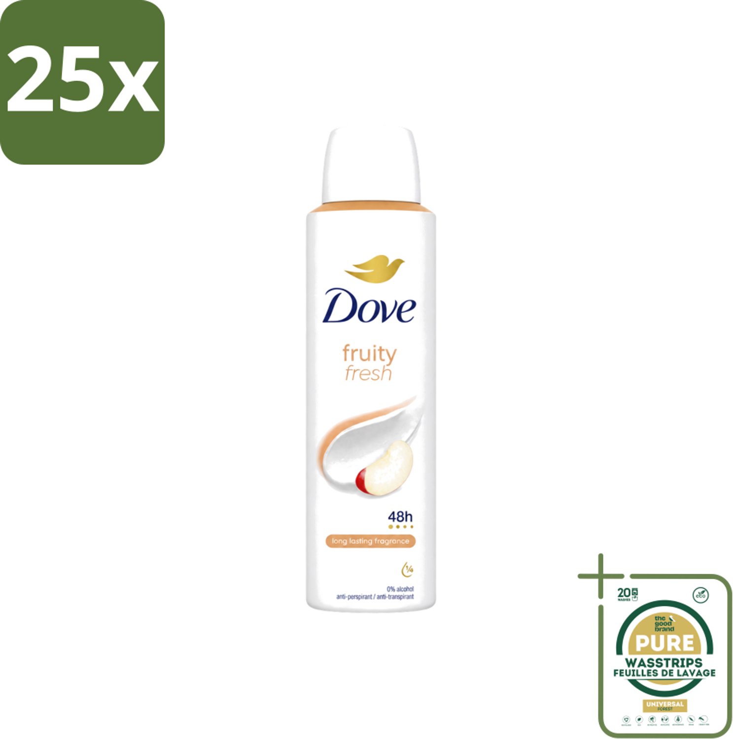 25 x Dove – Deodorant Spray – Fruity Fresh – 150 ml - Wasstrips - Deodorant Spray - Fris - Fruitige Geur - Okselhuid Verzorging - Transpiratiegeur