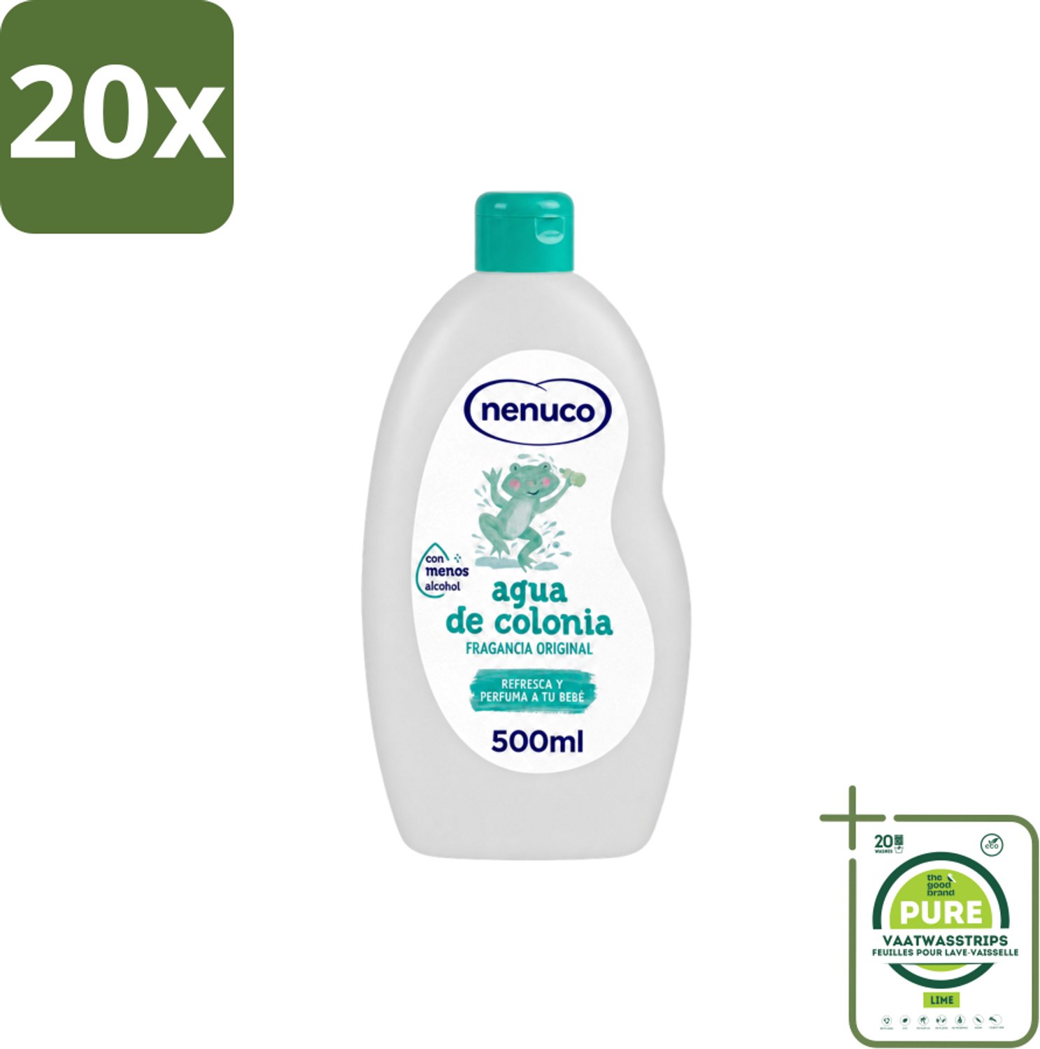 20 x Nenuco – Haarlotion – Agua de Colonia – 500 ml - Grootverpakking - Vaatwasstrips - Agua De Colonia - Kinderparfum - Eau De Cologne - Frisheid - Poederige Geur