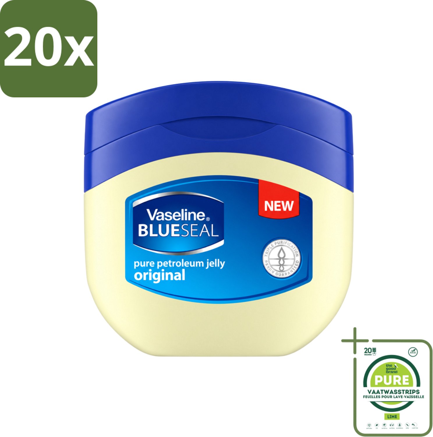 20 x Vaseline – Dagcrème – Blue Seal Pure Petroleum Jelly – 250 g - Grootverpakking - Vaatwasstrips - Vaseline - Huidbescherming - Vocht Vasthouden - Droge Huid - Eczeem