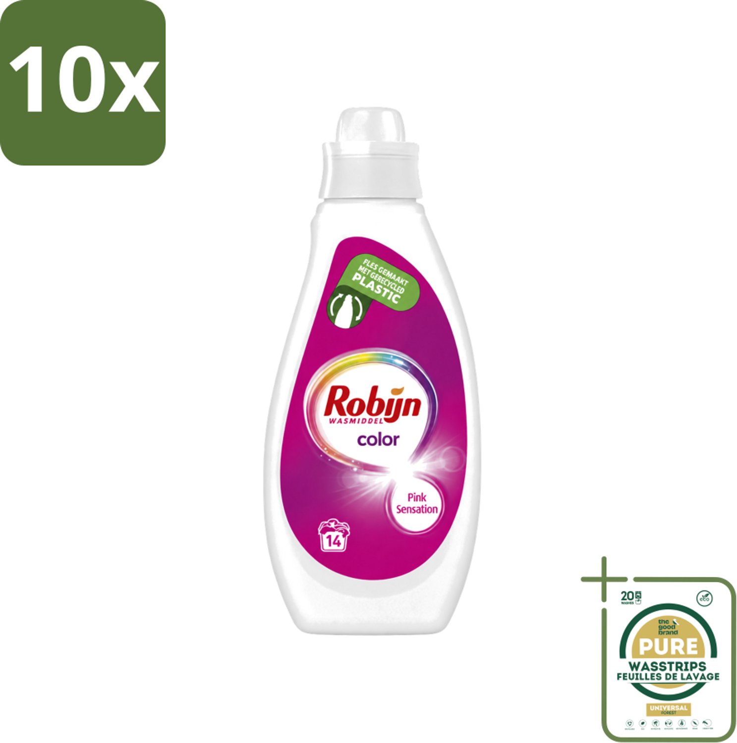 10 x Robijn - Color - Vloeibaar Wasmiddel - Pink Sensation - 14 Wasbeurten - 700 ml - Wasstrips - Kleur - Wasmiddel - Wasbeurt - Wasmachine - Wasverzachter