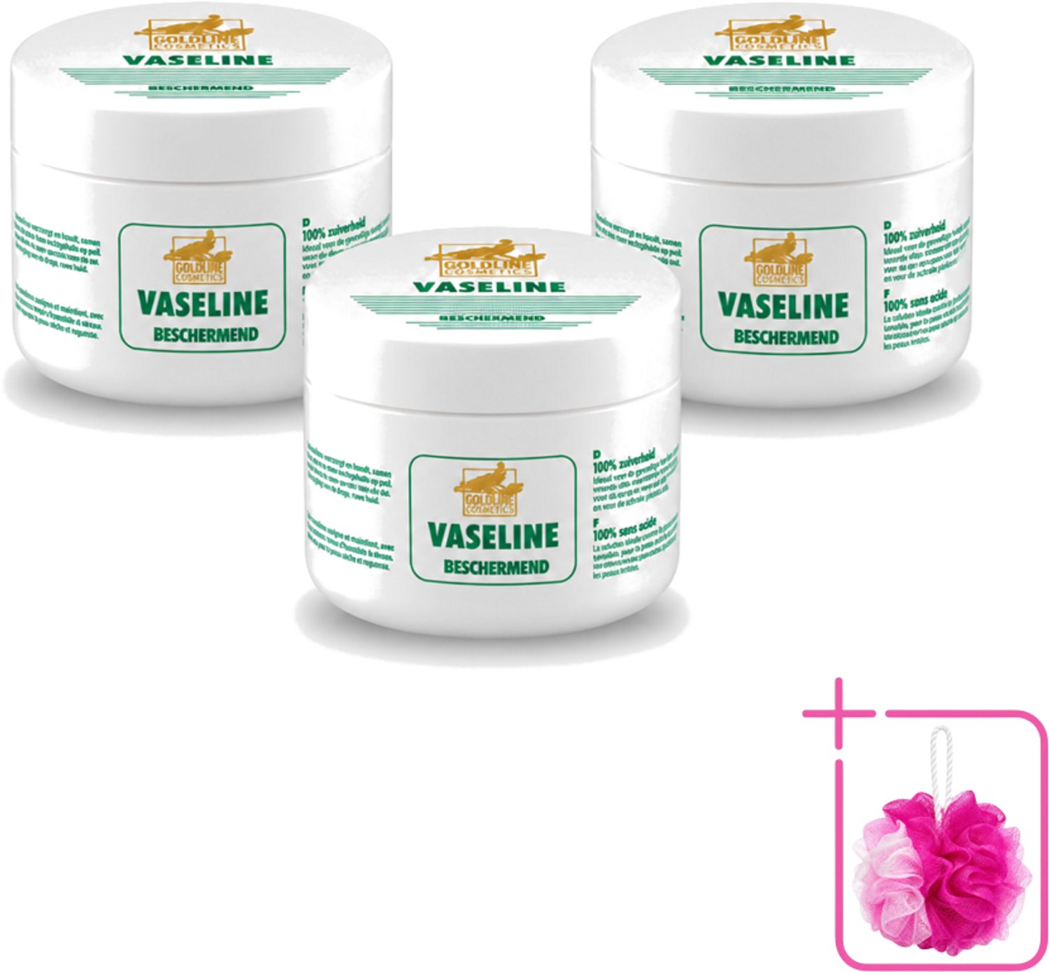 3 x Goldline - Vaseline - Huidverzorging - Beschermend & Hydraterend - 250 ml - Bulkverpakking - Bodycrème - Douchemop - Hydratatie