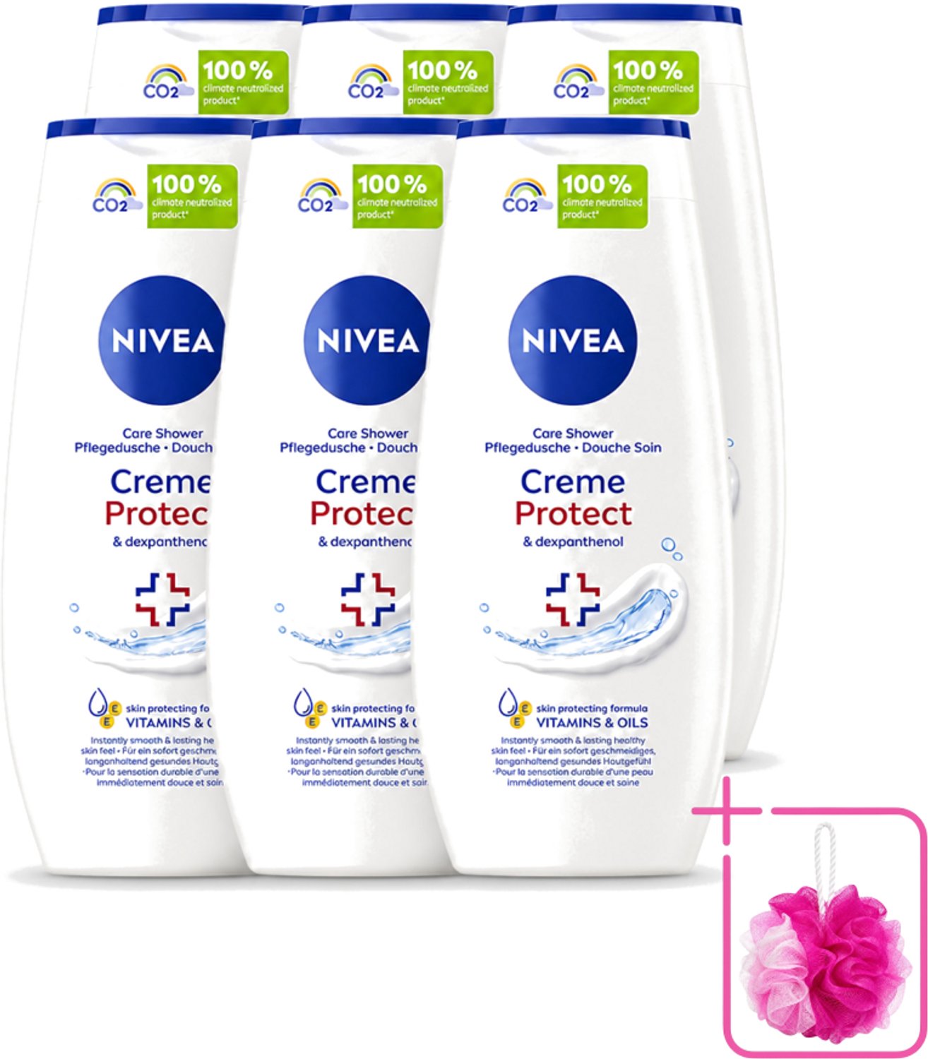 6 x Nivea - Douchegel - Crème Protect & Dexpantenol - Unieke Nivea Crème Geur - 250 ml - Bulkverpakking - Douchegel - Douchemop - Huidverzorging