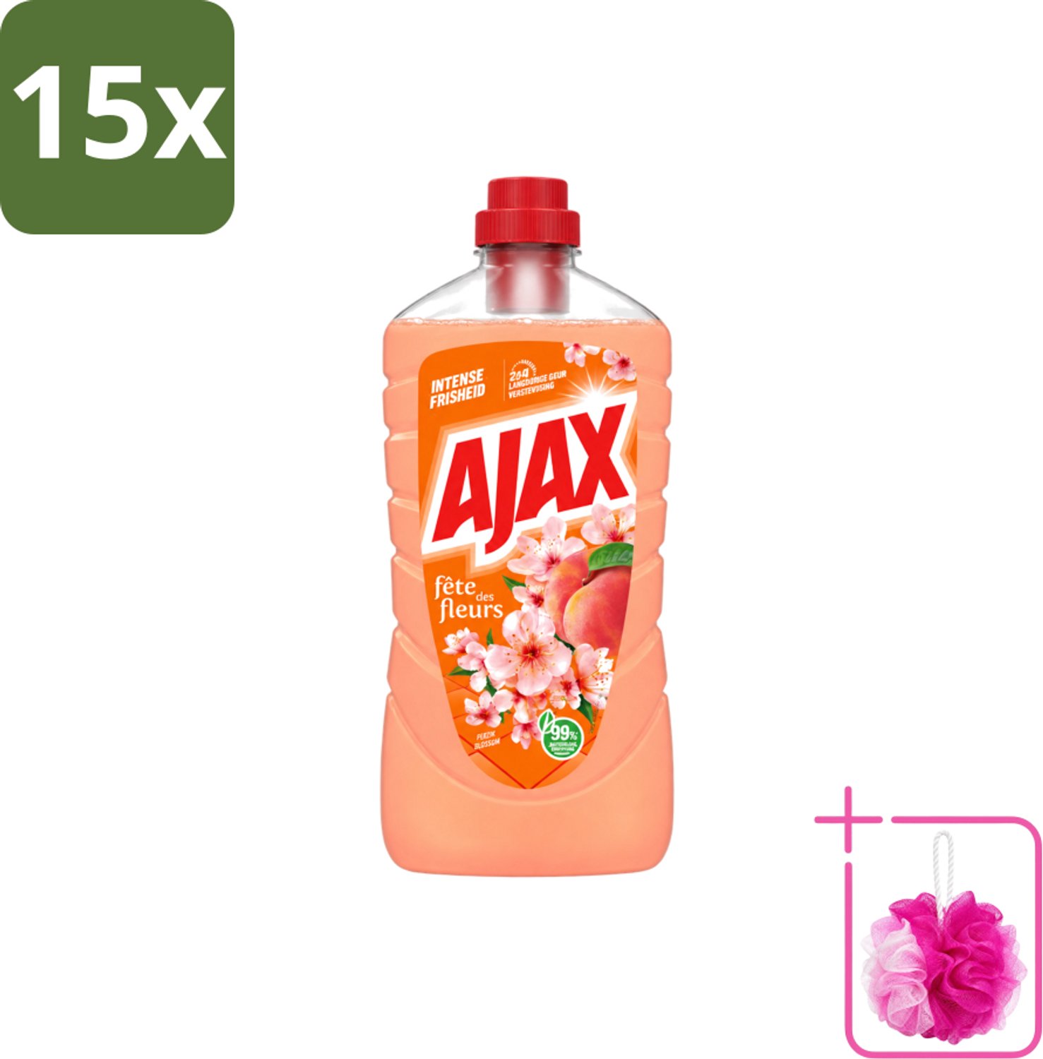 15 x Ajax – Allesreiniger – Perzik – 1000 ml - Bulkverpakking - Allesreiniger - Douchemop - Reinigen