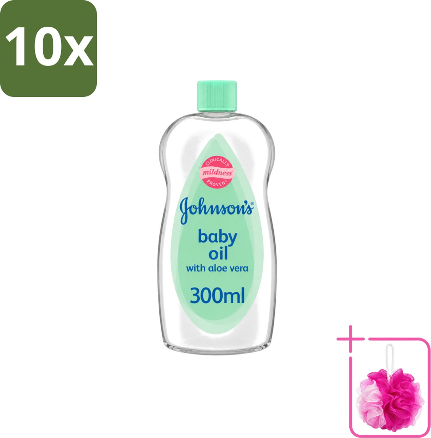 10 x Johnson's - Baby Olie - Aloe Vera - 300 ml - Bulkverpakking - Babyolie - Douchemop - Aloe vera