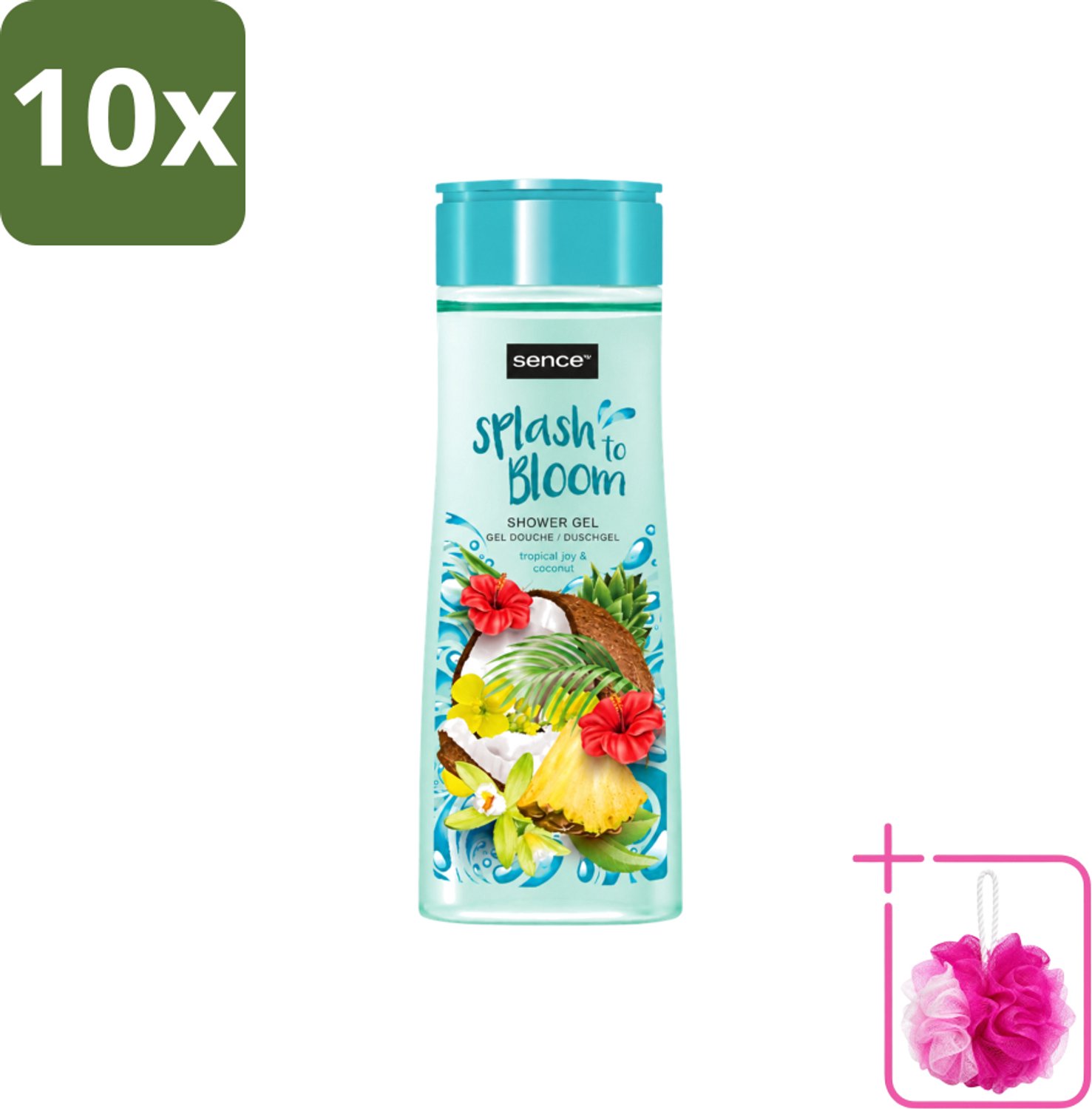 10 x Sence - Tropical Joy & Coconut - Douchegel - Exotisch - 300 ml - Bulkverpakking - Douchegel kokos - Douchemop - Tropische geur