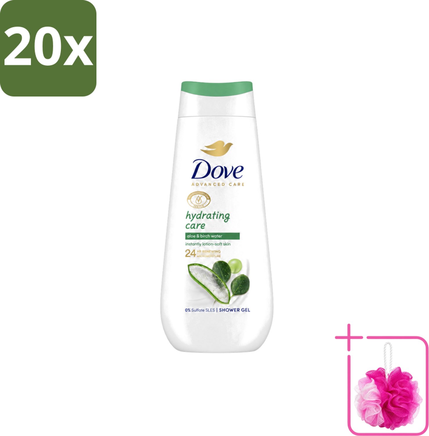 20 x Dove – Douchecrème – Hydrating Care – 225 ml - Bulkverpakking - Douchecrème - Douchemop - Hydratatie