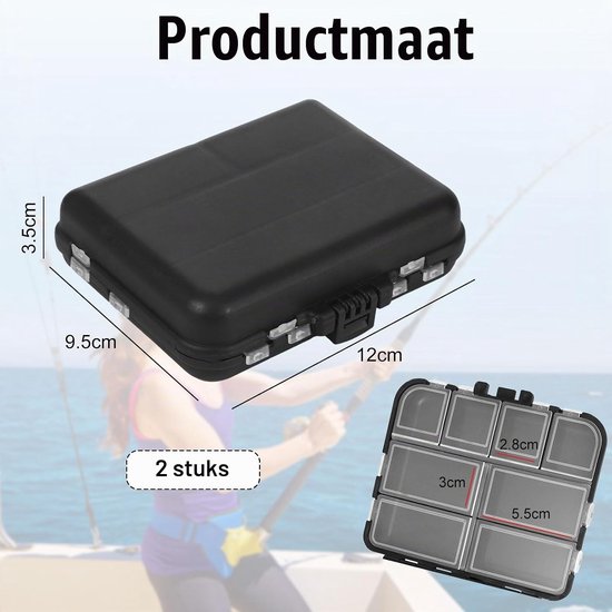 Set van 2 Visaasdozen, Veelzijdige Opbergdozen voor Visspullen, Robuuste en Waterdichte Dozen voor Lood en Aas, Compact en Ideaal voor Buitenvisserij, 12 x 9.5 cm — afbeelding 5
