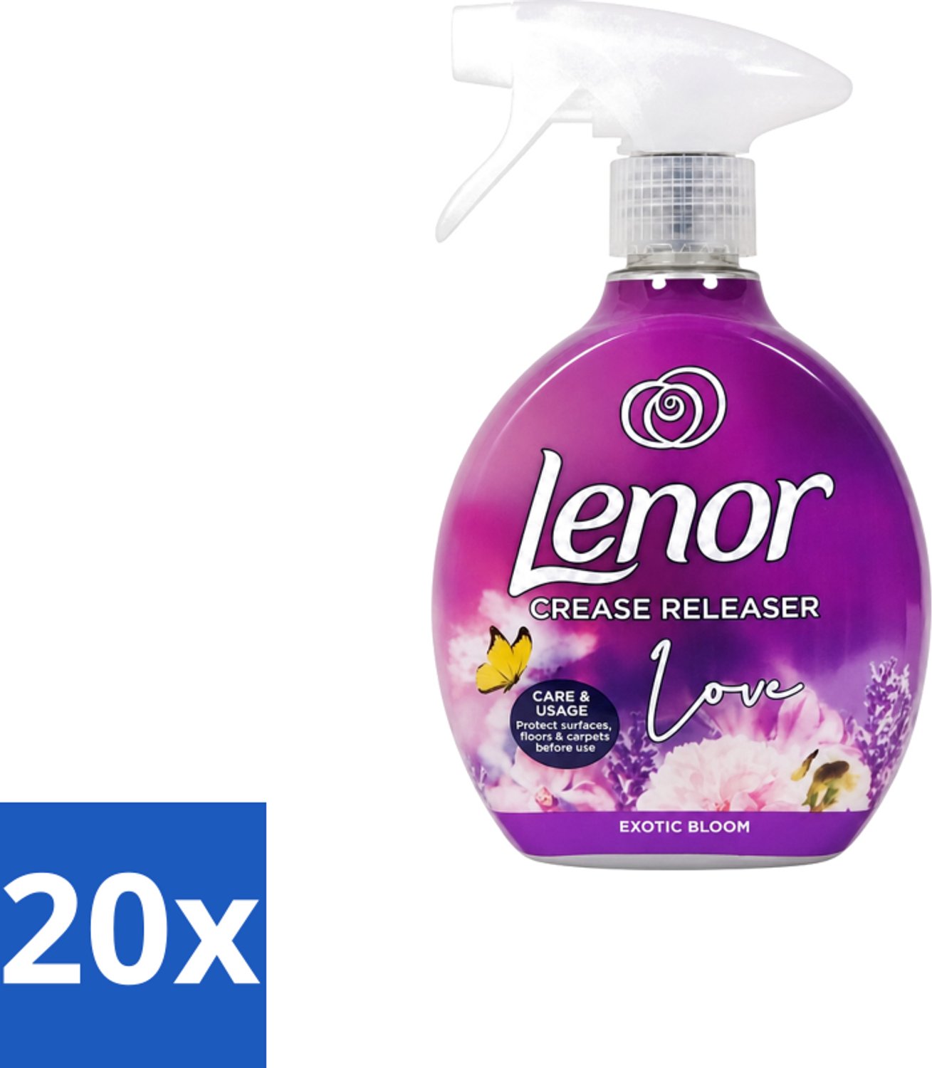 20 x Lenor – Crease Releaser Spray – Love Exotic Bloom – Kreukverwijderaar & Textielverfrisser – 500 ml - Voordeelverpakking - 20 stuks