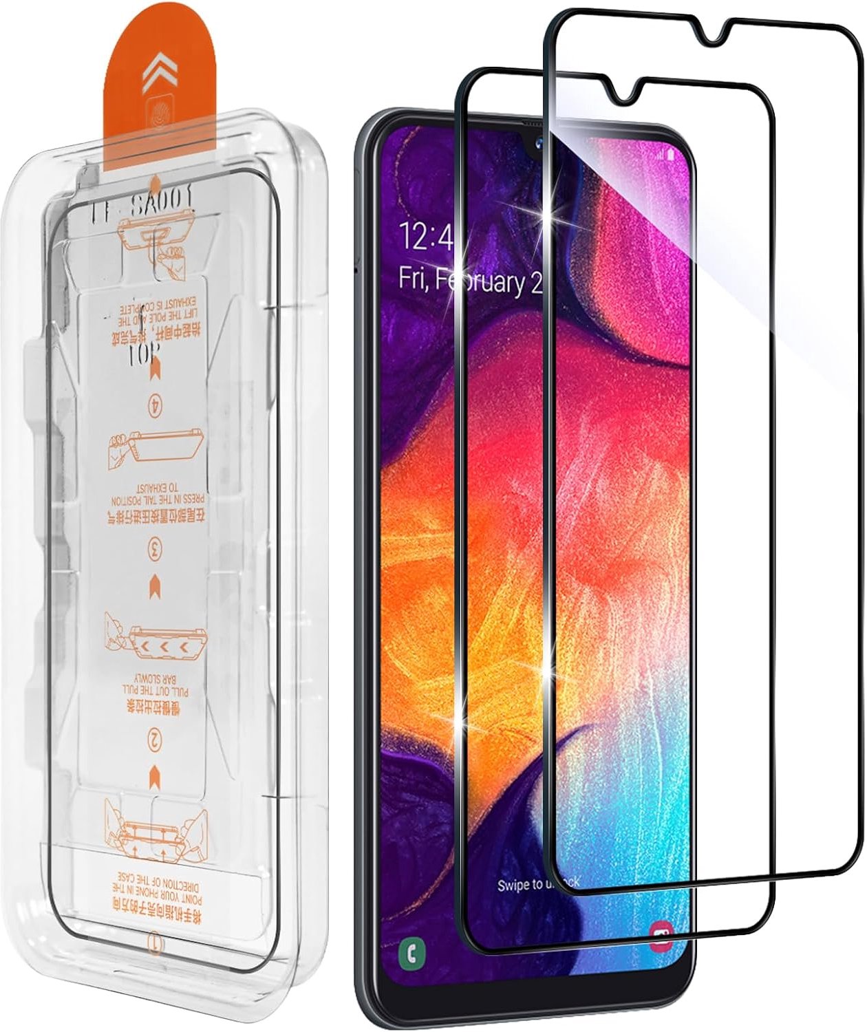 2 stuks displaybeschermfolie van gehard glas voor Samsung Galaxy A50 5G, automatische stofverwijdering, displaybeschermfolie met hardheid 9H, krasbestendig, zonder luchtbellen