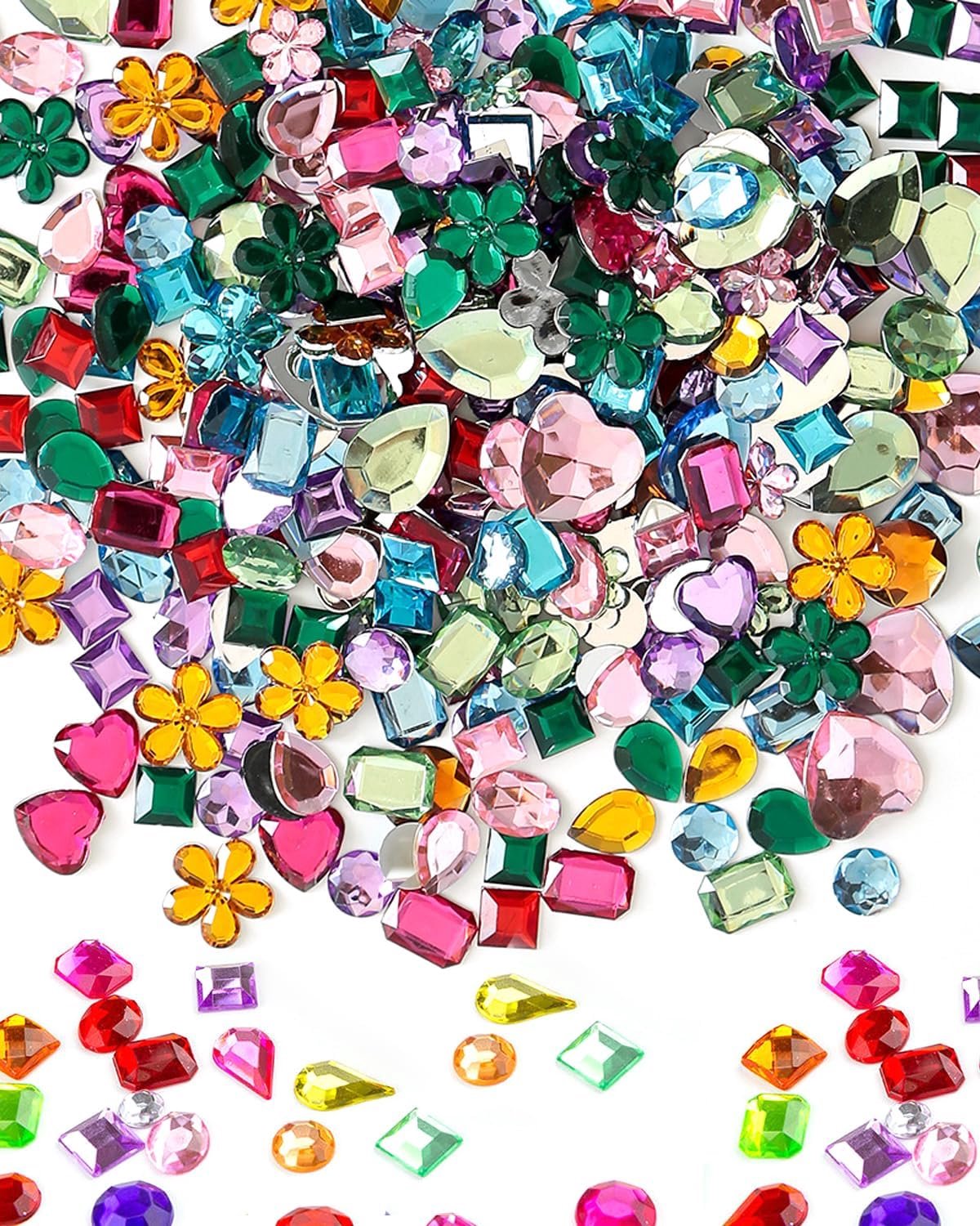 1200 stuks glitterstenenset, kleurrijke acryl sierstenen met kleefwas, ideaal voor veilig knutselen, creatieve kinder-DIY & feestdecoratie
