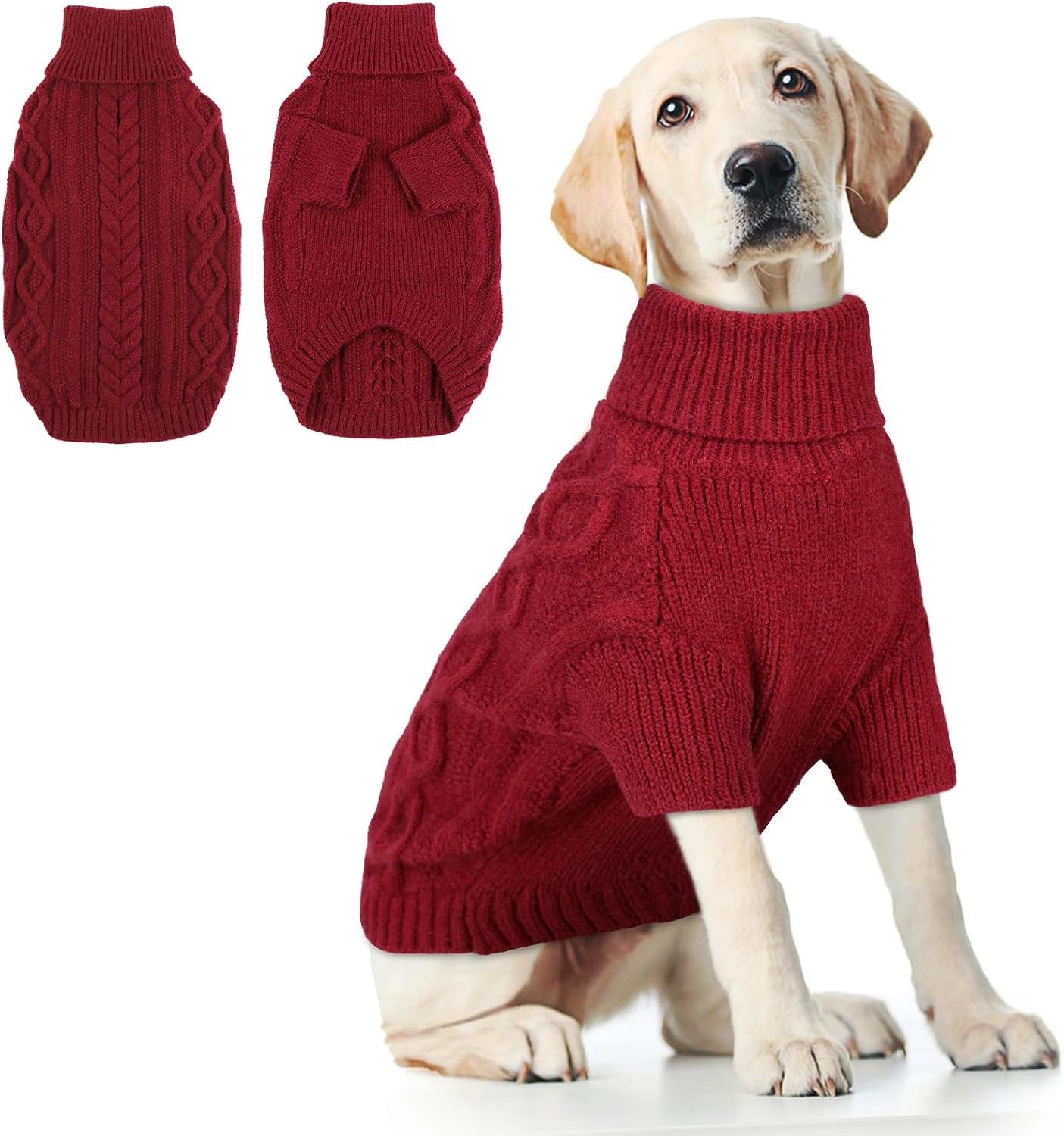 Hondentrui voor de winter, warme gebreide hondentrui voor koude dagen tegen kou en wind, comfortabele hondenkleding met harnasopening voor kleine, middelgrote en grote honden (rood, 3XL)