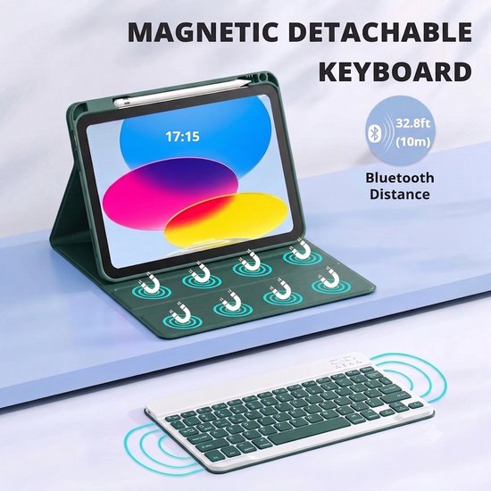 TRANSNECT - Tablet Toetsenbord Hoes - Geschikt voor Apple iPad 11 2025 A16 / iPad 10e generatie (2022) 10.9 inch - QWERTY Bluetooth Keyboard Bookcase - Groen — cadeau in Telefoon & Tablet - foto 3