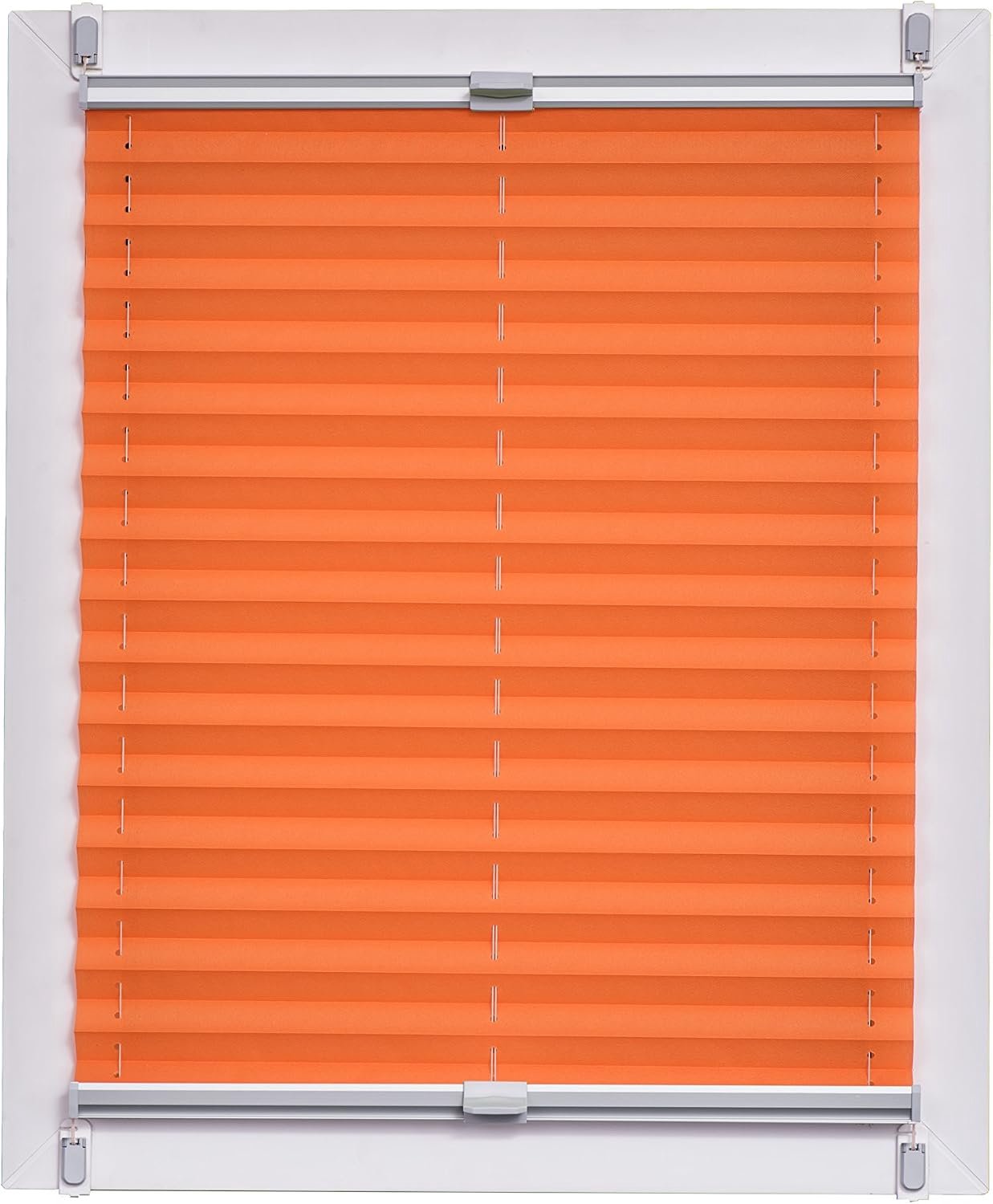 Made in Germany, daglicht, crêpes Uni Klemmfix, zilvergrijze rail, 120 x 150, stof, oranje, 120 x 150 cm