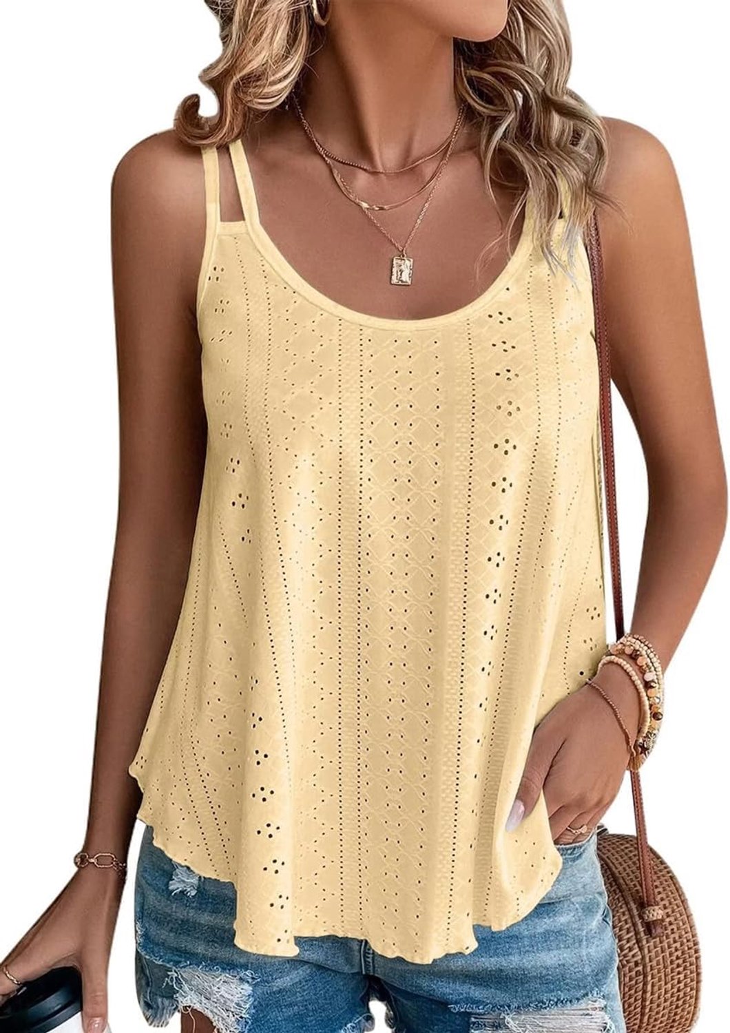 Zomertanktop voor dames, T-shirts, mouwloze top, spaghetti, tanktop, elegant, cami, ronde hals, ruimvallend, hemdje, top, T-shirt, casual hemdje