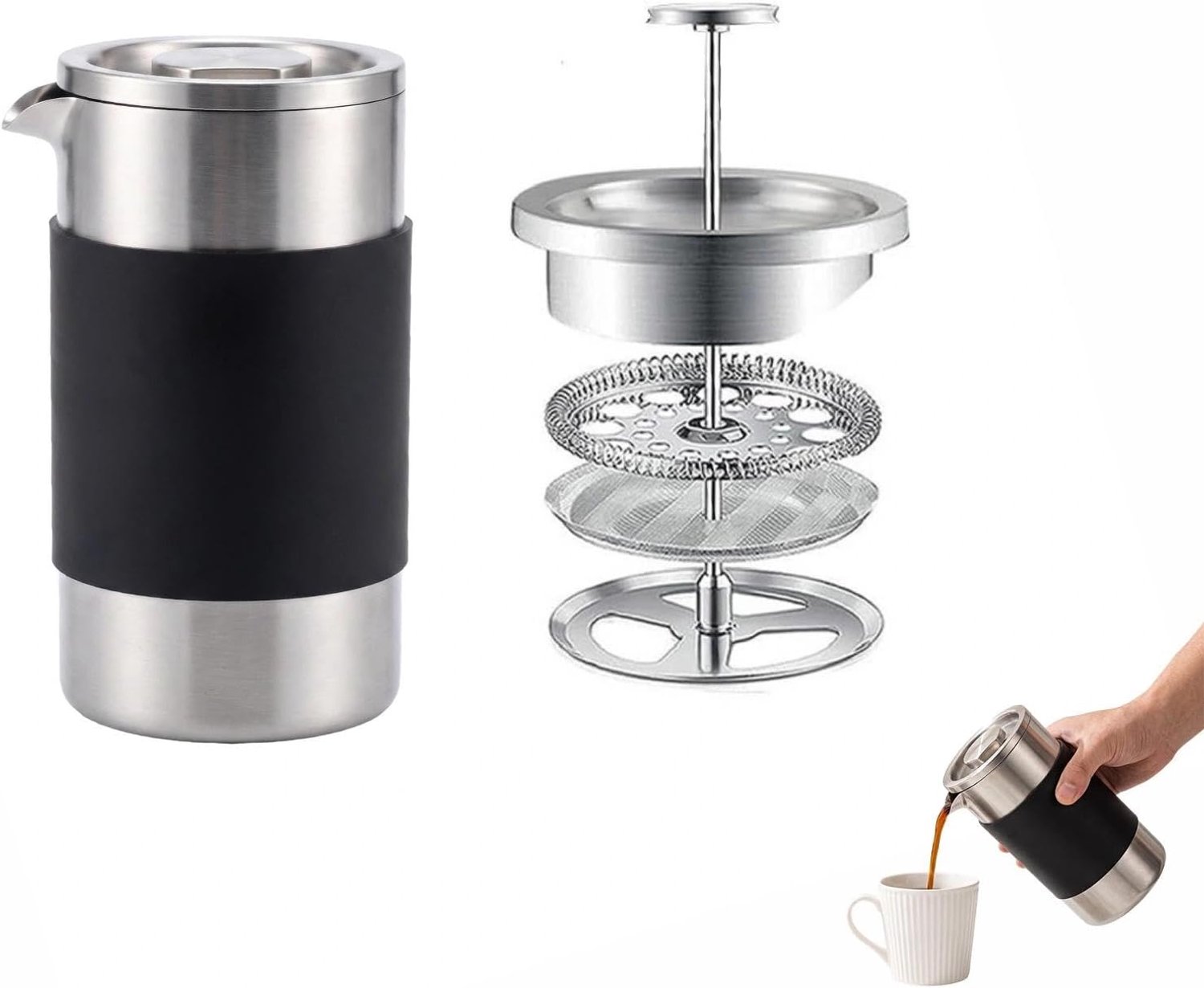 Press roestvrij staal, 350 ml, koffiepers met meerlaags