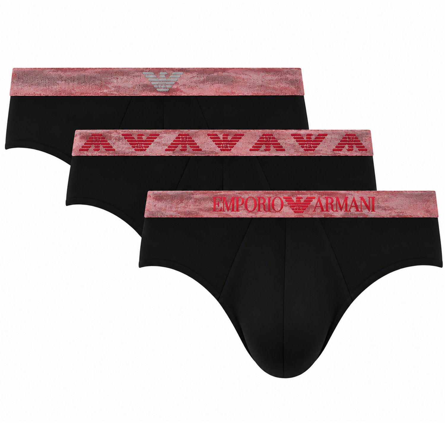 Armani slips 3-pack shiny waistband zwart