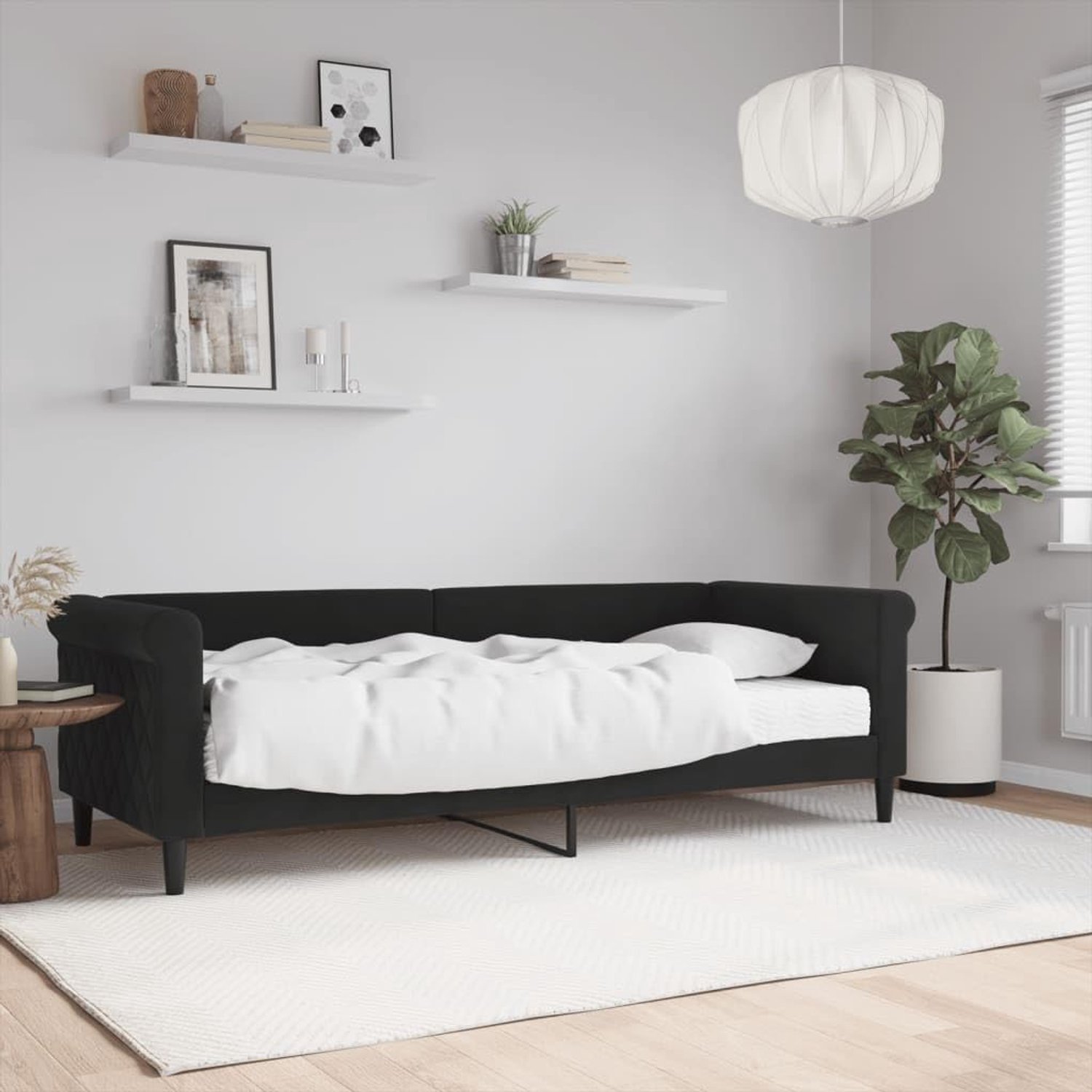 Fluwelen 2 in 1 slaapbank bank bed multifunctioneel zwart 80x200 cm