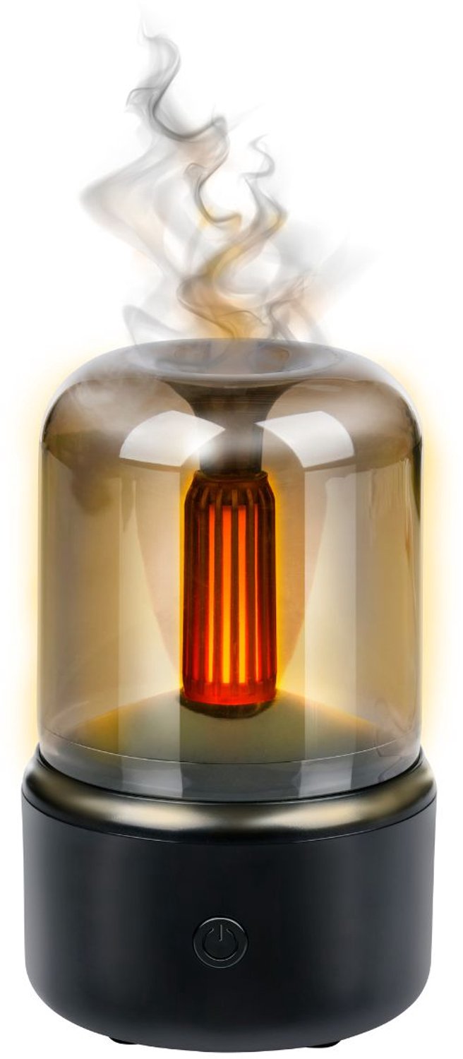 Grundig Aromadiffuser met Vlamlicht Effect - 120 ml Tank - USB-C Oplaadbaar - Sfeerverlichting - Automatische Uitschakeling bij Leeg Waterreservoir - 9,5x9,5x15,5 cm - Zwart