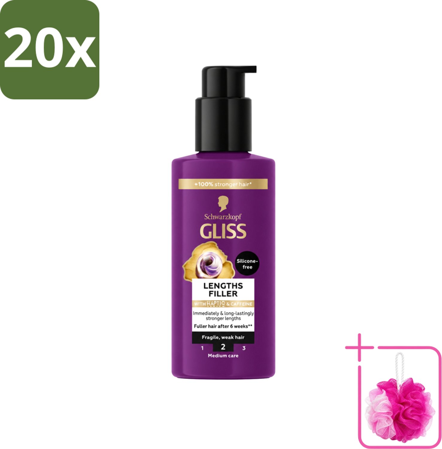 20 x Gliss - Haarserum - Lengths Filler - Siliconenvrij met Cafeïne - Voor Sterker Haar - 100 ml - Bulkverpakking - Haarserum - Douchemop - Cafeïne