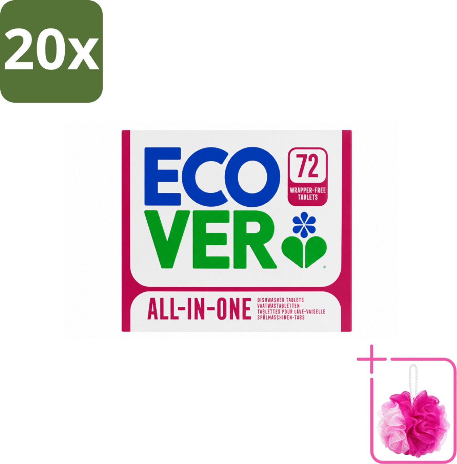 20 x Ecover - Vaatwastabletten All-in-One - Lemon & Mandarin - 72 Tabs - Bulkverpakking - Vaatwastabletten - Douchemop - Natuurlijke reiniging