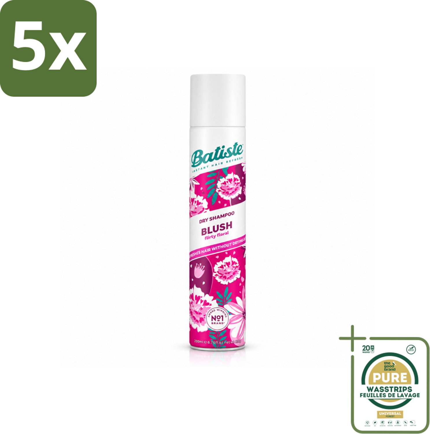 5 x Batiste - Blush - Droogshampoo - Bloemige Geur - Frist Op en Geeft Textuur - 200ml - Wasstrips - Droogshampoo - Haar Opfrissen - Vet Haar - Frisheid - Bloemige Geur