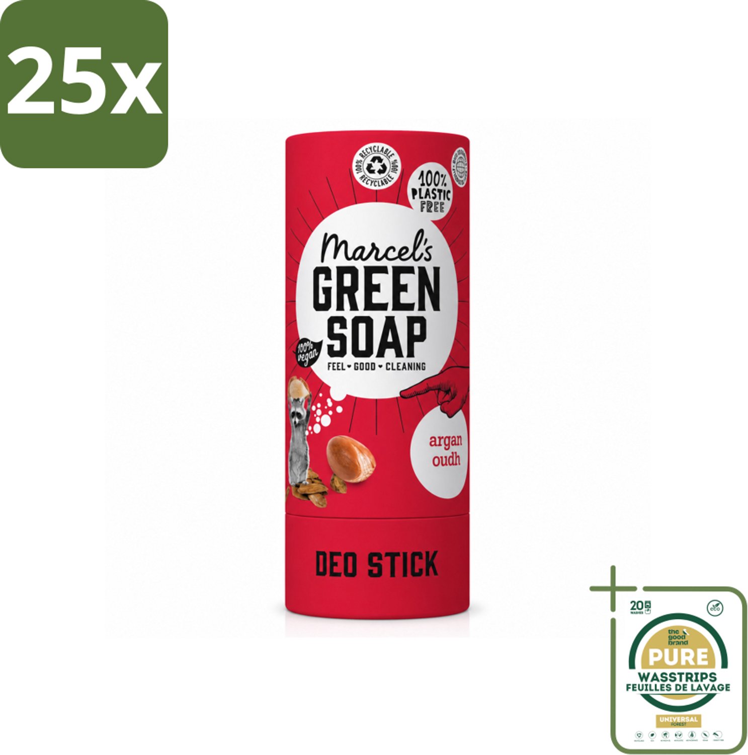 25 x Marcel's Green Soap - Deodorant Stick - Argan & Oudh - Langdurige frisheid - 40 gr - Wasstrips - Deodorant - Argan En Oudh - Geur - Huidverzorging - Natuurlijke Deodorant