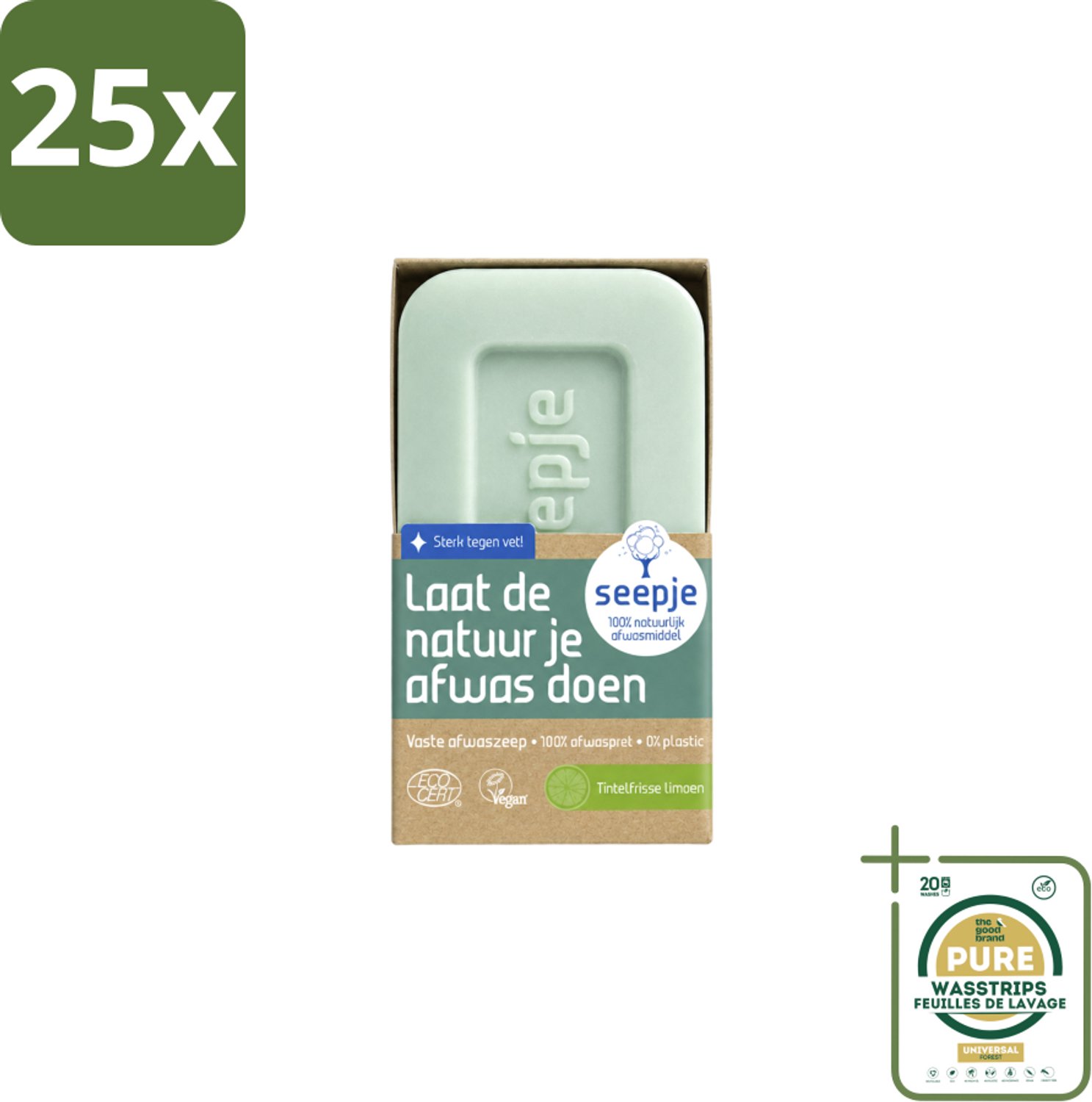 25 x Seepje - Afwaszeep - Handgemaakt & Biologisch - Tintelfrisse Limoen Geur - 120 gr - Wasstrips - Afwaszeep - Handgemaakte Zeep - Biologische Afwaszeep - Milieuvriendelijke Afwaszeep - Limoen Geur